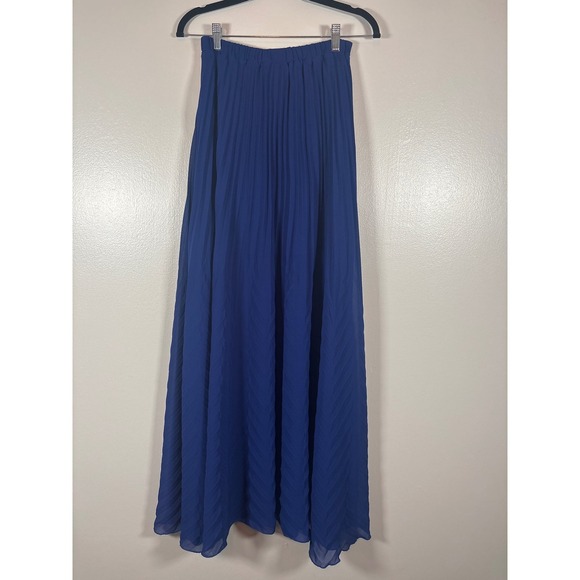 YA Los Angeles Royal Blue Silk Blend Pleated Maxi Skirt Chevron Women's M - Picture 2 of 5
